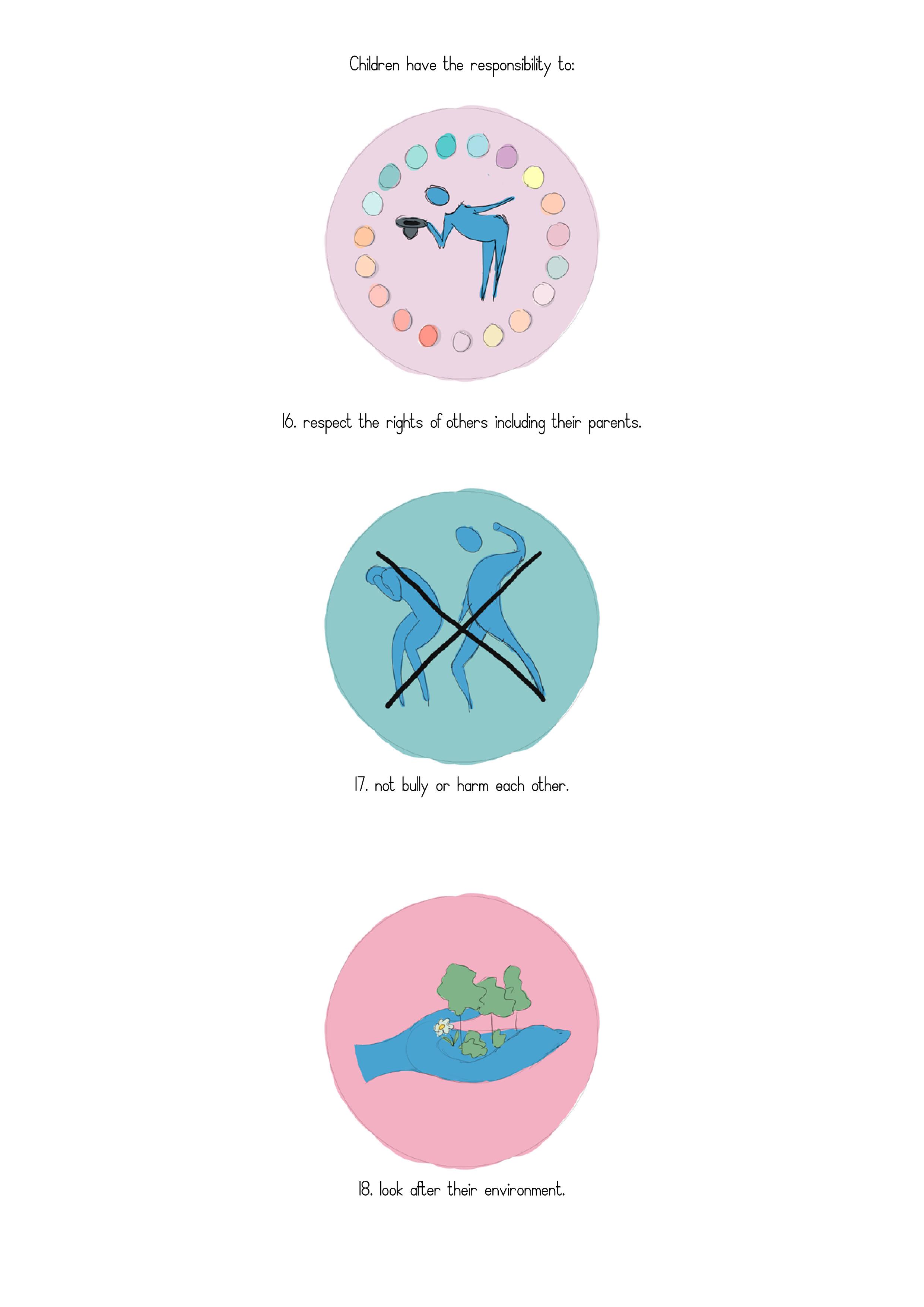 Additional children’s rights icons in the pastel visual system