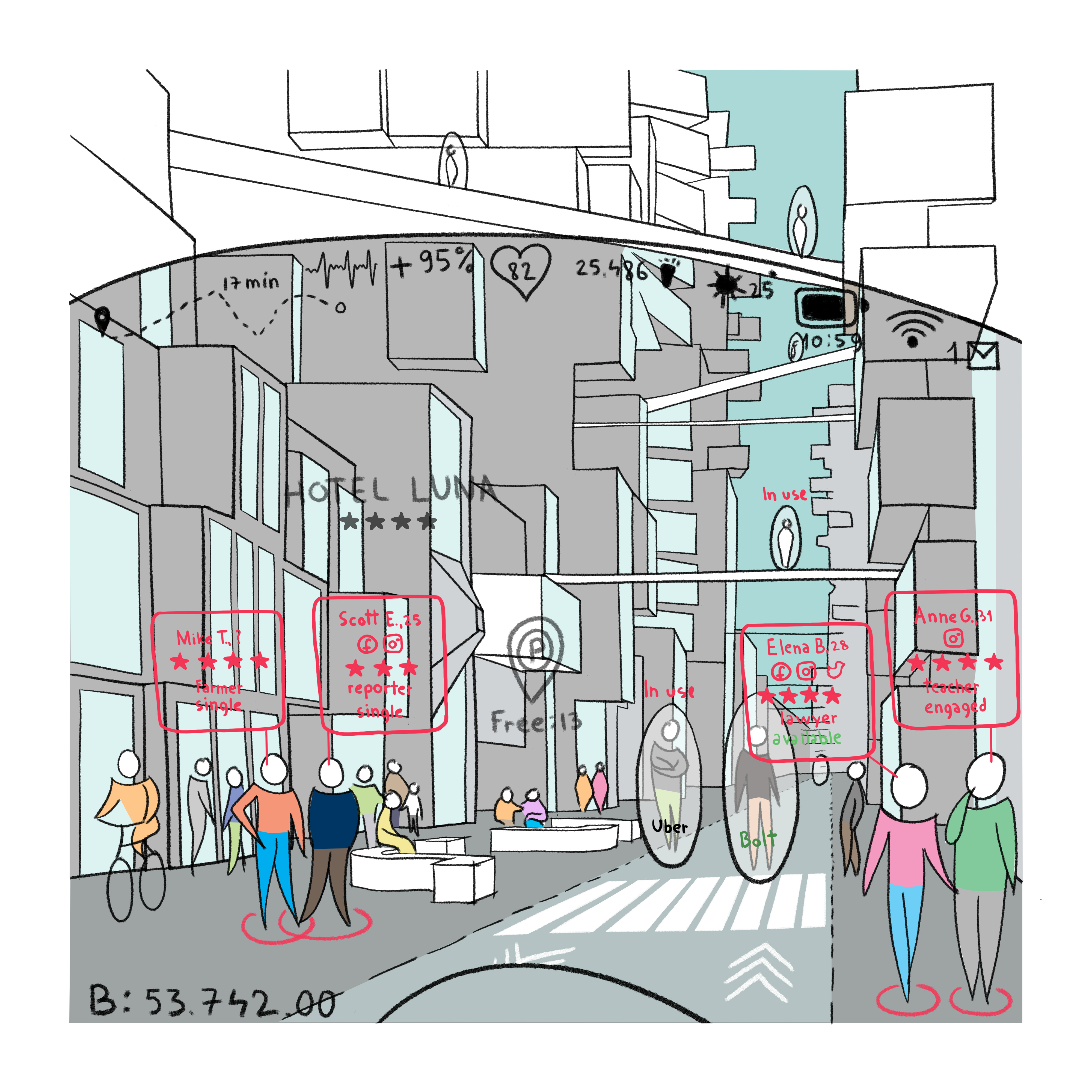 Digital profiles and mobility services add a new social layer to the city.