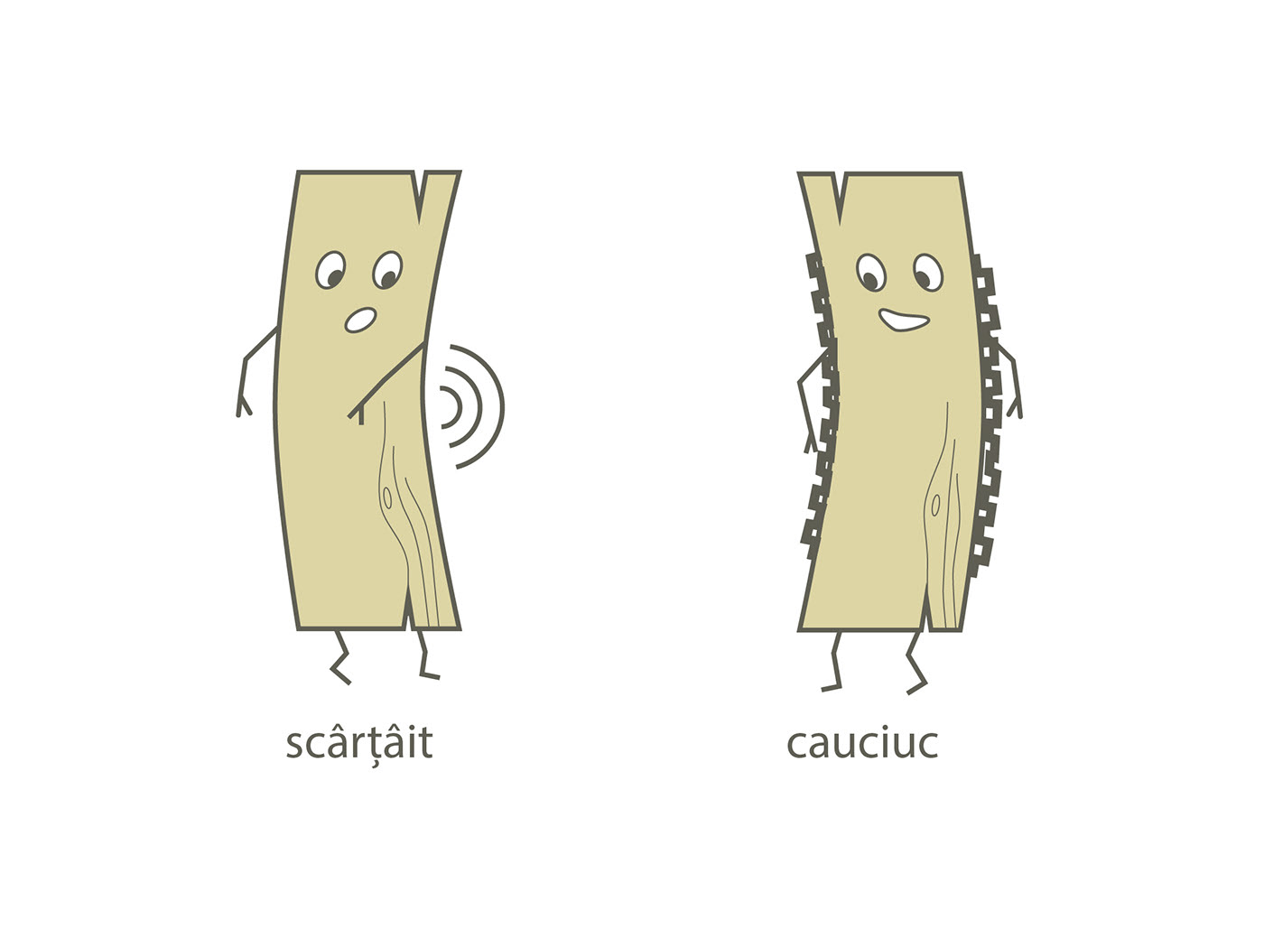 Scândurel character illustrating creaking wood and rubber protection