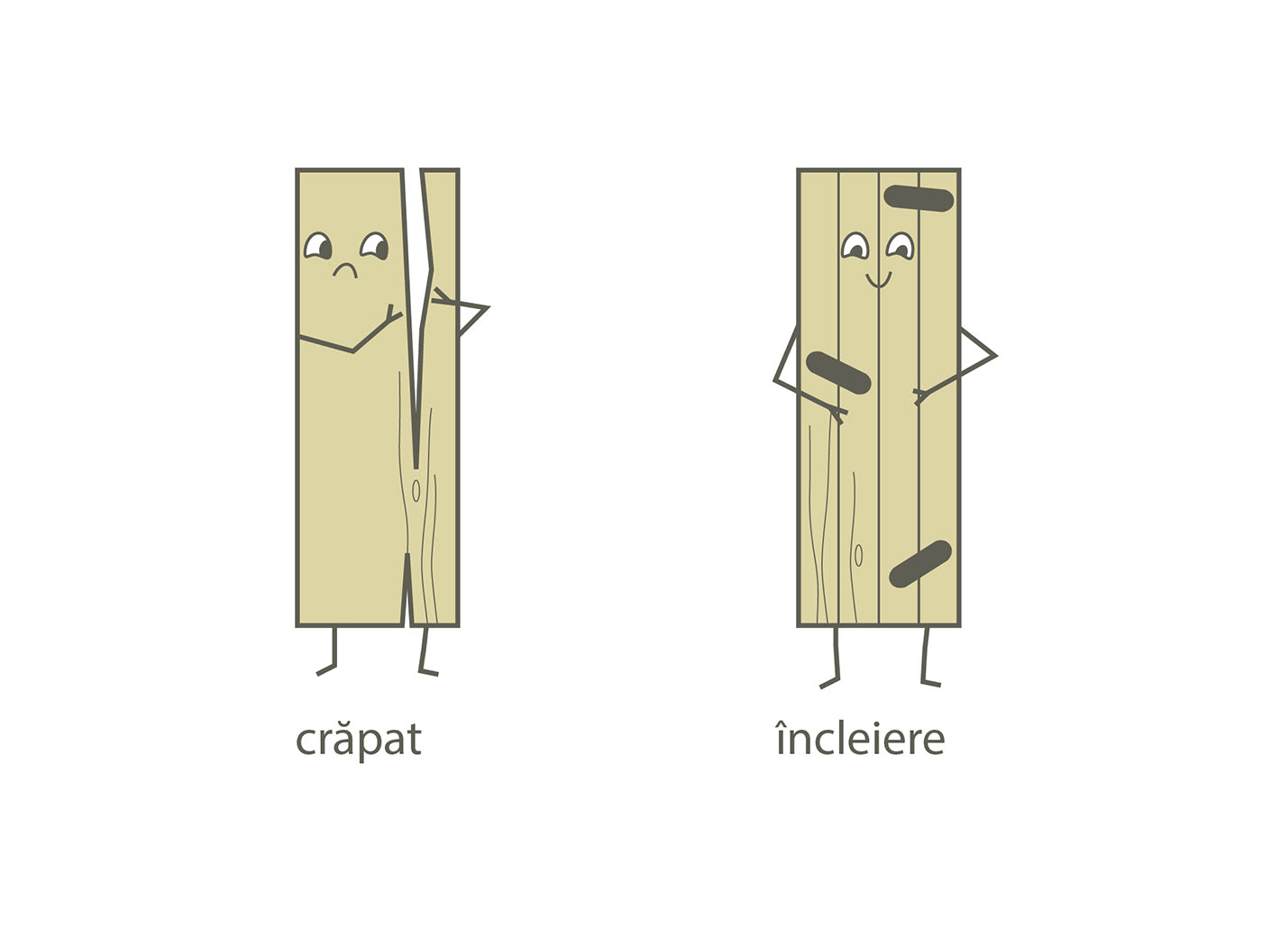 Scândurel character illustrating cracking and repair